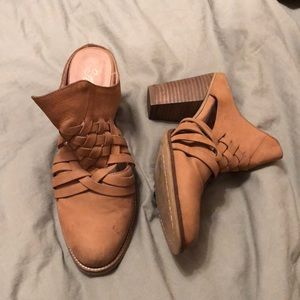 Seychelles Leather Brown Woven Heel Mule Sandal